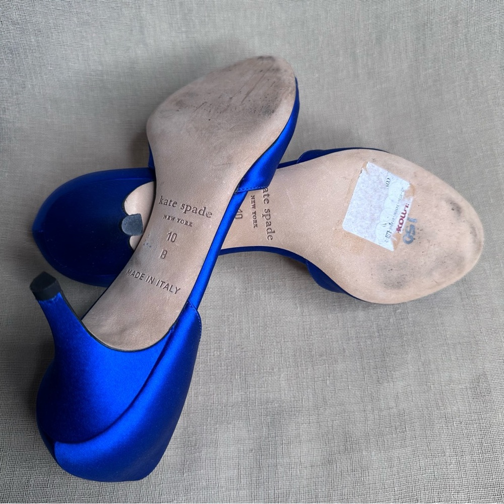 EUC Kate Spade Emison Blue Satin Peep Toe  Heels Crystal Embellishment - Picture 5 of 5